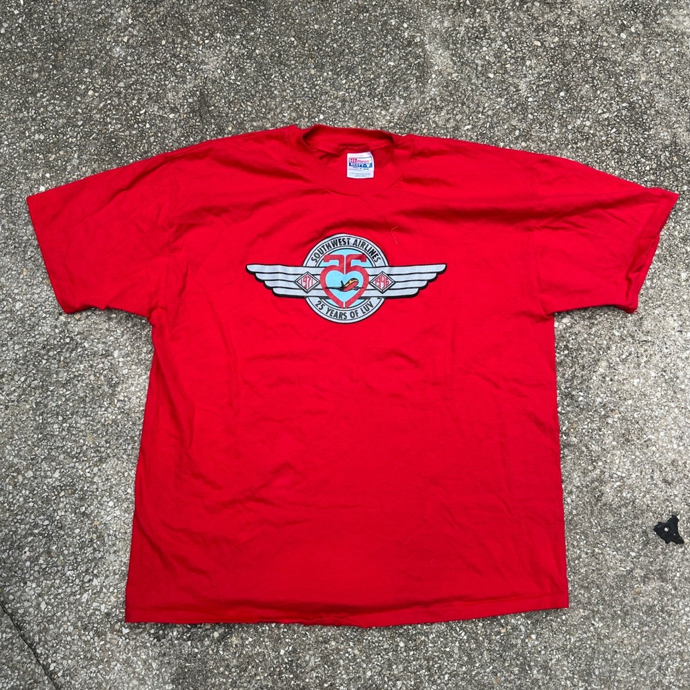 Vintage 1996 Southwest Airlines 25 Years of Luv T-Shirt Hanes Beefy XL Red USA